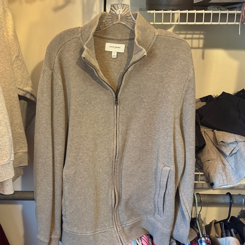 Banana Republic Men's Taupe Zip-Up Sweater